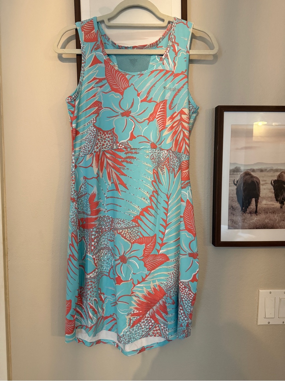 Columbia Tropical Floral Tank Midi Dress in Aqua and Coral